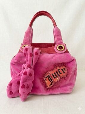 Rare Vintage Juicy Couture Pink Velour Y2K Heart Bow Bag